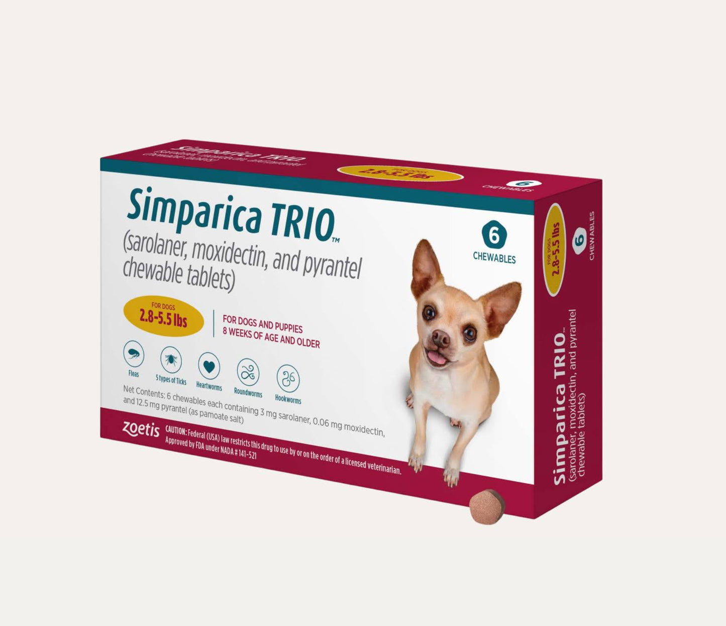 Trio Chewable Tablets 2.8-5.5 Lbs 6 Doses